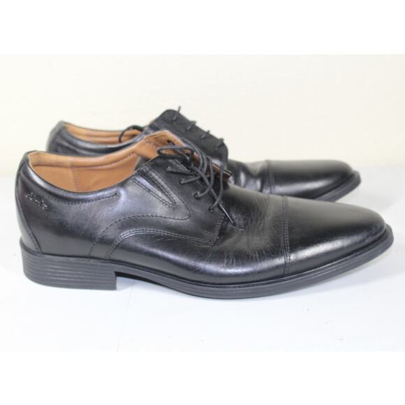 Clarks Tilden Cap Oxford Shoes, Black Leather, Men's 9.5 Wide - Picture 1 of 6